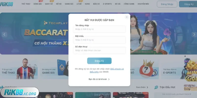 Hộp thoại đăng ký gồm các yêu cầu