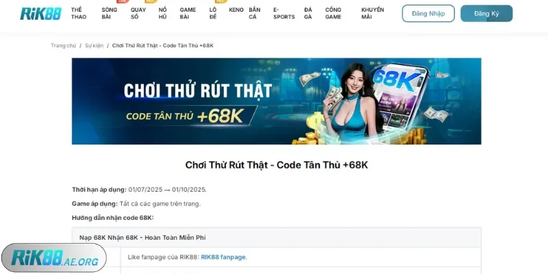 Nhận liền 68K sau khi có tài khoản